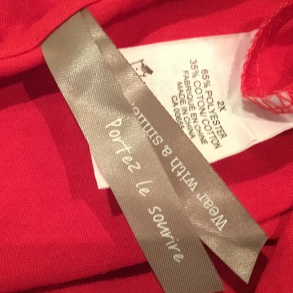 Portez Le Souvire Red Short Sleeve Top Size 2X - Picture 6 of 6